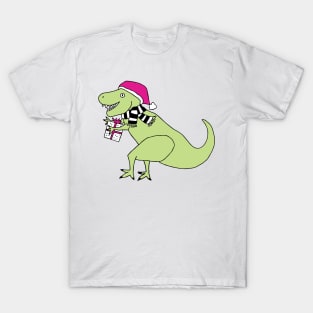 Pink Christmas T-Rex T-Shirt